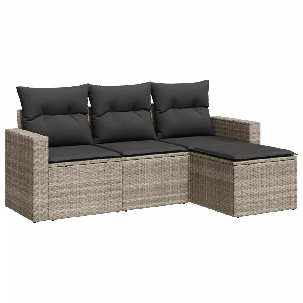 Set Divano da Giardino 4 pz con Cuscini-Sofa da Giardino-Divanetto da esterno Grigio Chiaro Polyrattan 927483