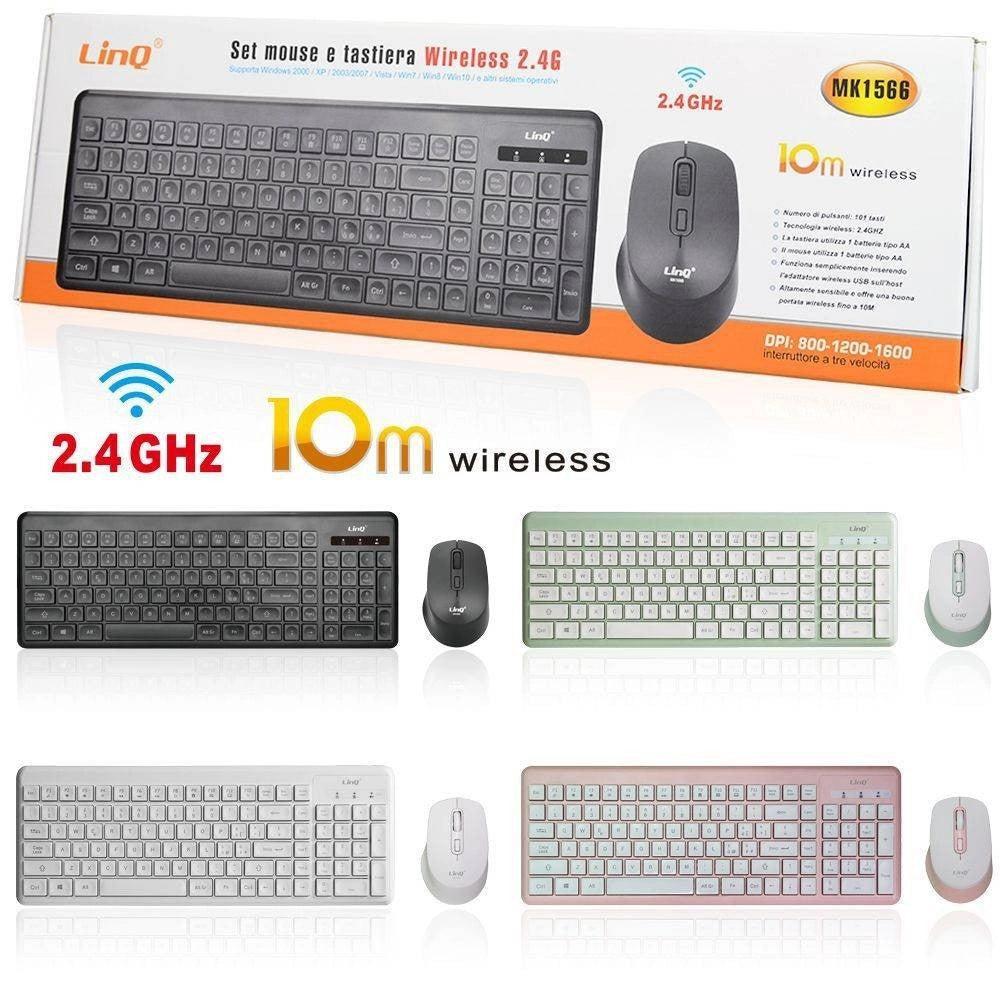 Trade Shop - Kit Tastiera 101 Tasti Mouse Wireless 2.4ghz Portata Fino 10mt Senza Fili Mk1566 -