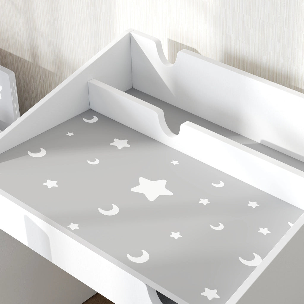 Scrivania per bambini con sedia ¨C zephmum ¨C Grigio, con cassetto e scaffale, motivo stellato