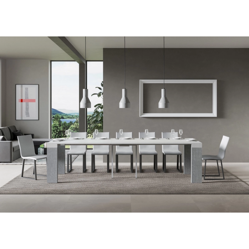 Consolle allungabile 90x40/300 cm Roxell Mix piano Bianco Frassino - Bianco Frassino/Cemento