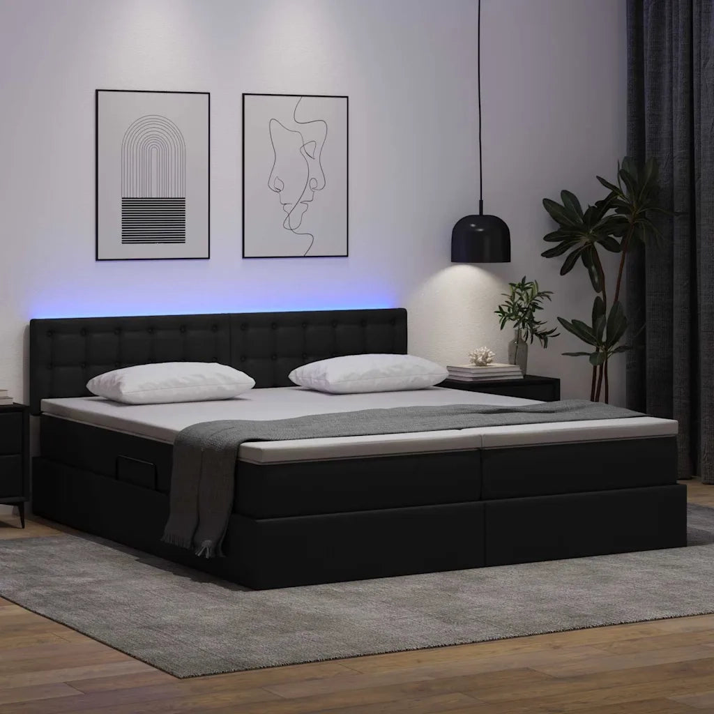 Letto con contenitore e LED Nero 180 x 200 cm Pelle Sintetica 3371541