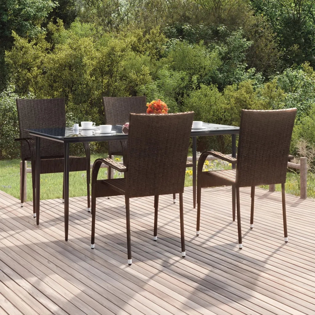 Set da Pranzo da Giardino 5 pz | Set Salotto da Giardino Marrone in Polyrattan