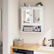 Armadietto da bagno sospeso bianco con specchio e ripiani regolabili