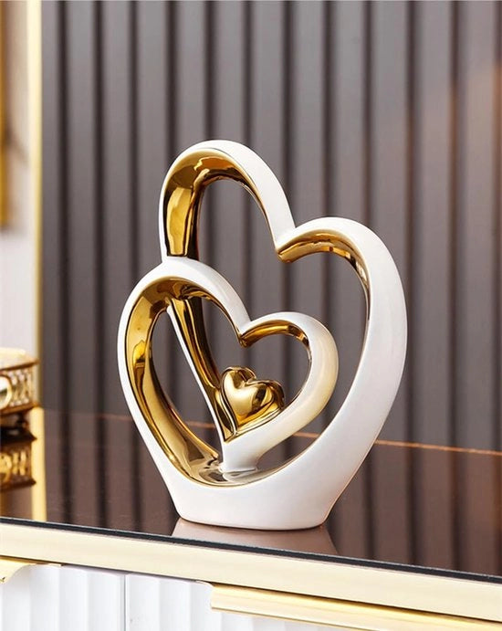 Doppio cuore ornamento, doppio cuore statuetta ceramica, decorazione per la casa, decorazione creativa per la casa, regalo, ufficio, salotto, decorazione, souvenir, adatto come regalo, altezza 25,5 cm.