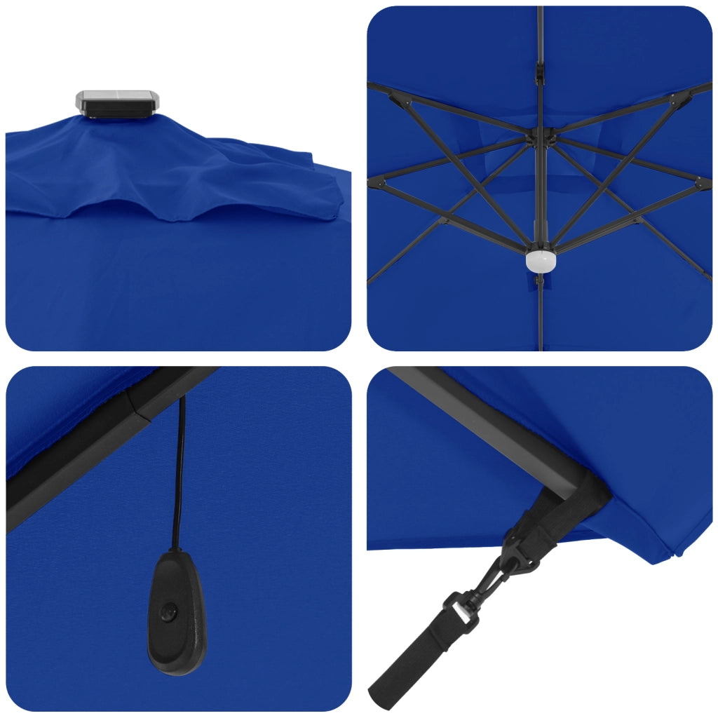 Ombrello a sbalzo Roma con LED Blu Azzurro 286x285x270 cm Alluminio