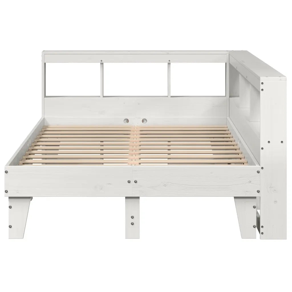 Letto Libreria senza Materasso-Struttura Letto con contenitore Bianco 135x190 cm Legno di Pino 285224