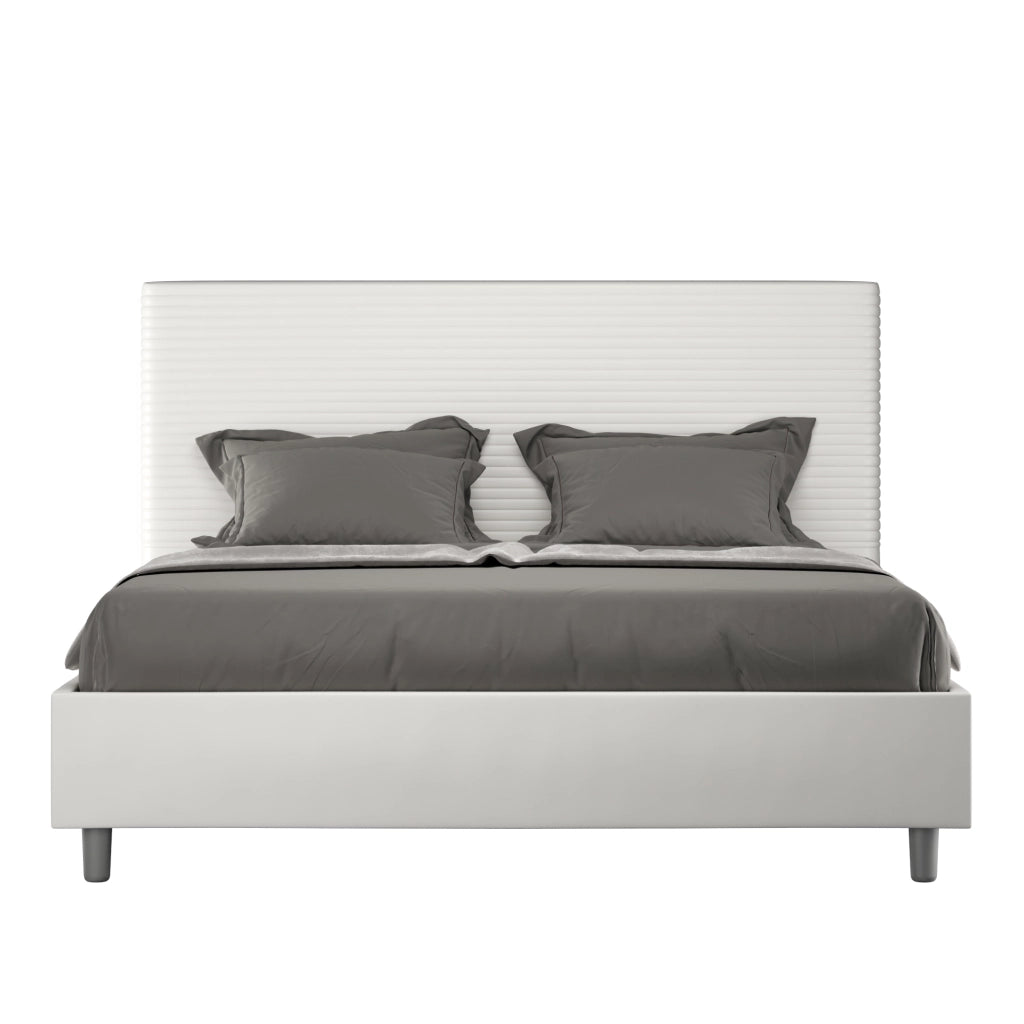 BS COM Letto matrimoniale francese con rete imbottito 140x210 similpelle bianco