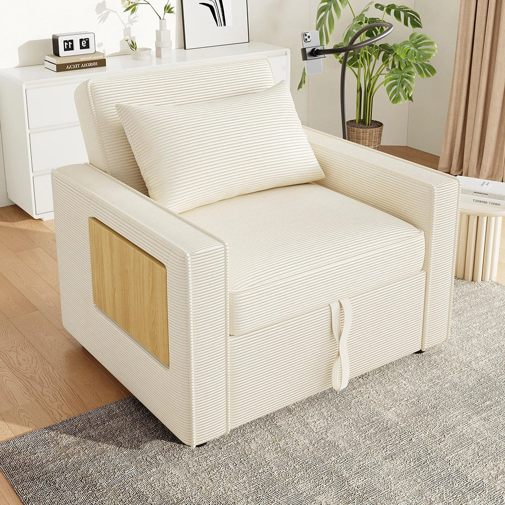 Divano letto pieghevole - Xylo - Con USB, 1 posto, velluto, beige