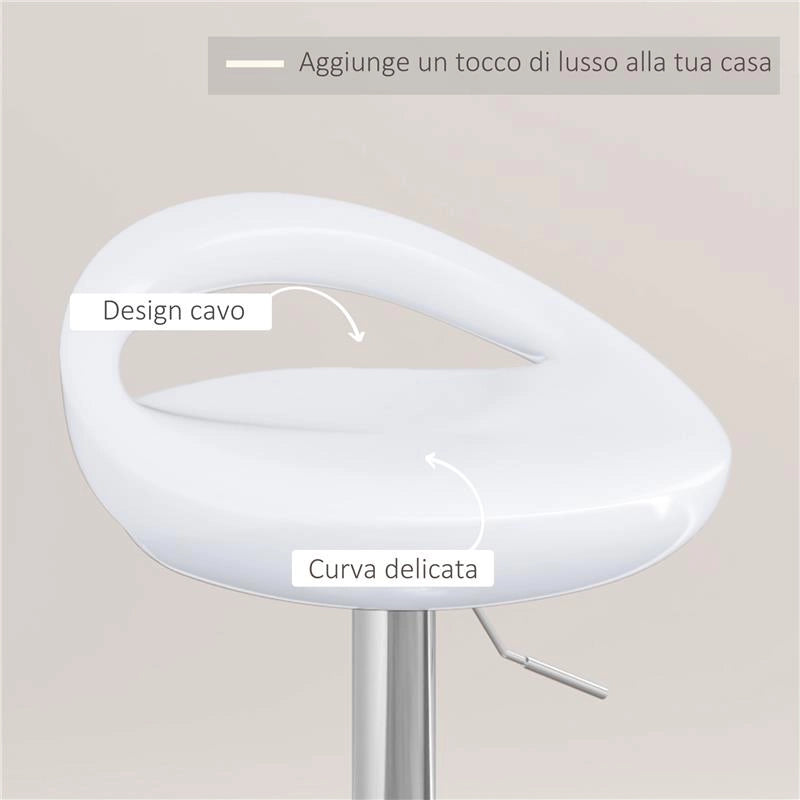 SET 2 SGABELLI DA BAR GIREVOLI CON POGGIAPIEDI ALTEZZA REGOLABILE BASE IN ACCIAIO SEDUTA IN ABS BIANCO