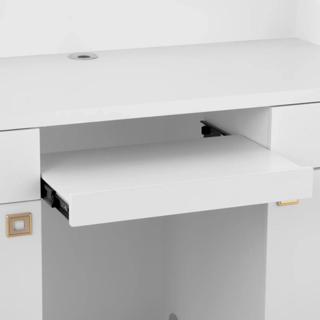 Banco reception con illuminazione indiretta bloccabile ripiano scorrevole per tastiera acciaio inox MDF bianco 14_0008399
