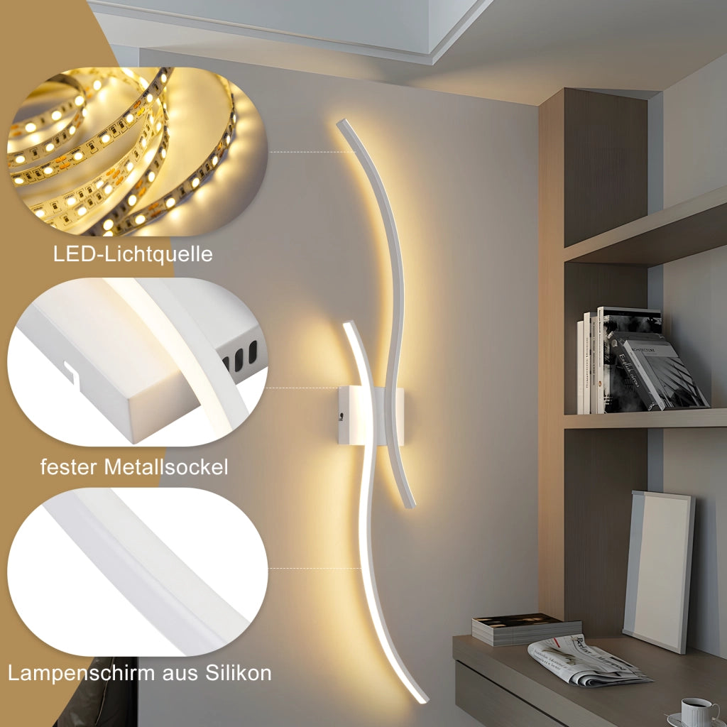 ZMH Applique LED Wave 14W 100cm bianco caldo 3000K design moderno bianco per corridoio