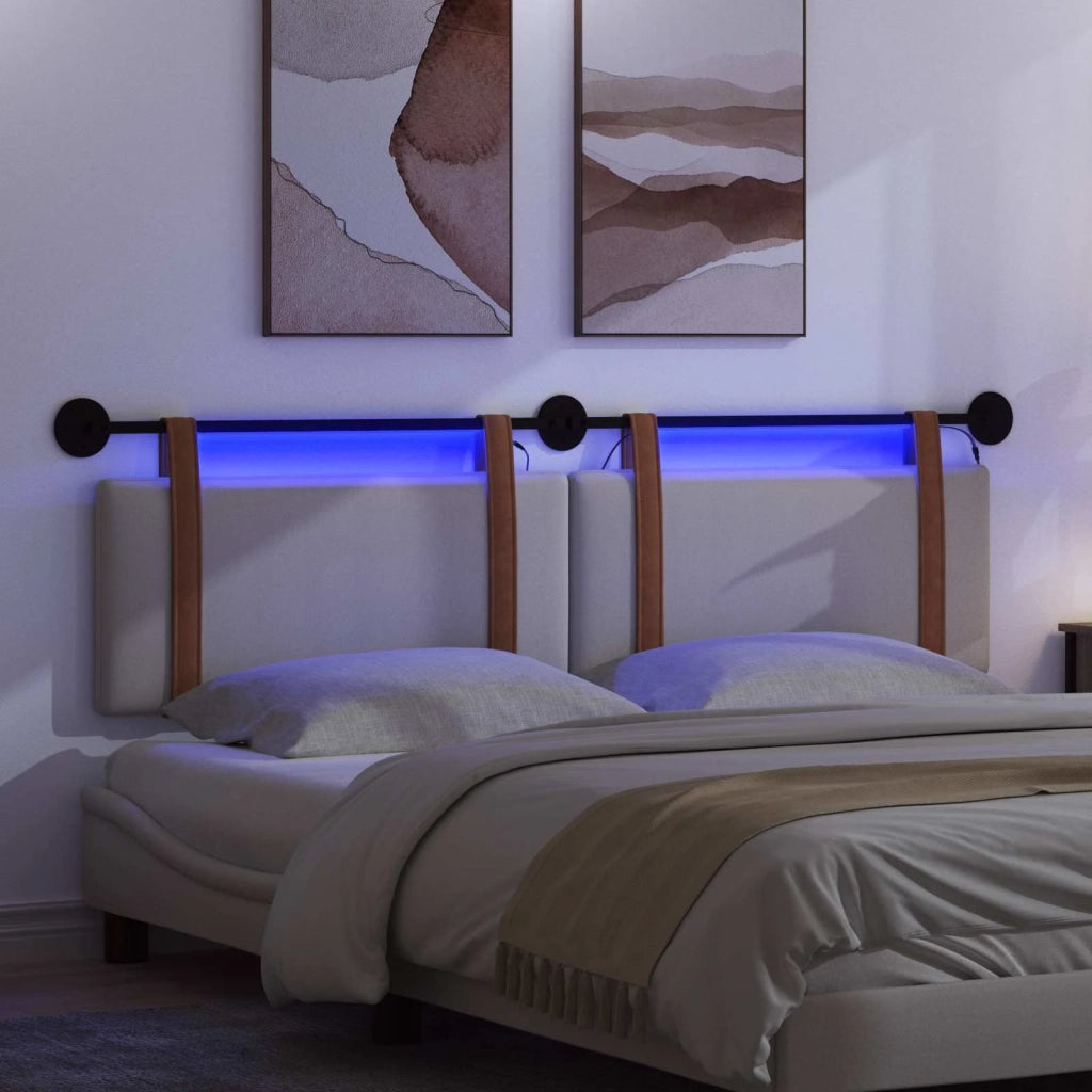Testiera sospesa Con luce LED Grigio Nuvola PU Antico