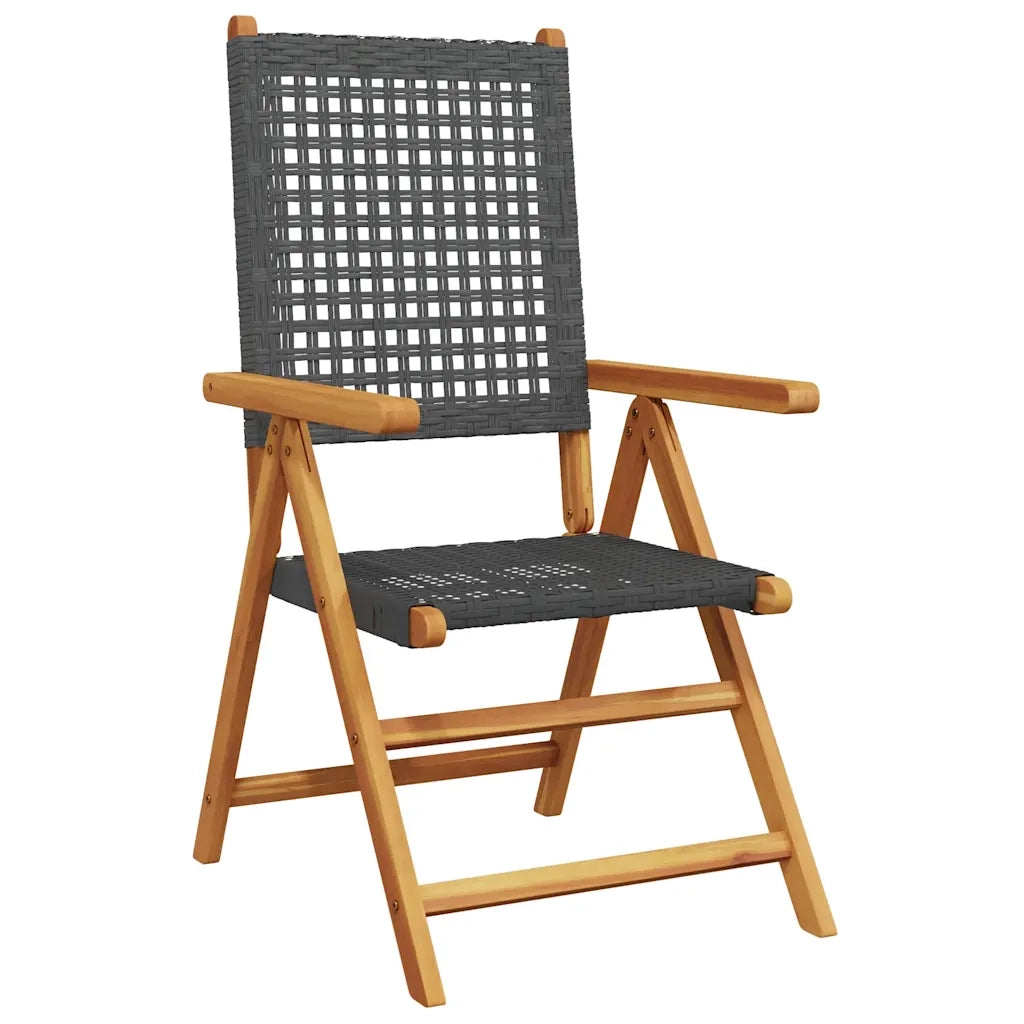 Sedie Giardino Reclinabili 4 pz | Sedie da Esterno Nere Polyrattan e Legno Massello
