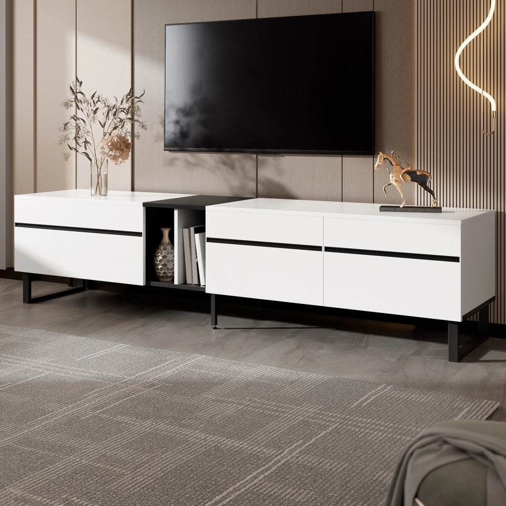 OKWISH Mobile TV con 2 Ante, 1 Vano a Ribalta e Scomparti Aperti, Piedini Regolabili, 180 x 38 x 45 cm