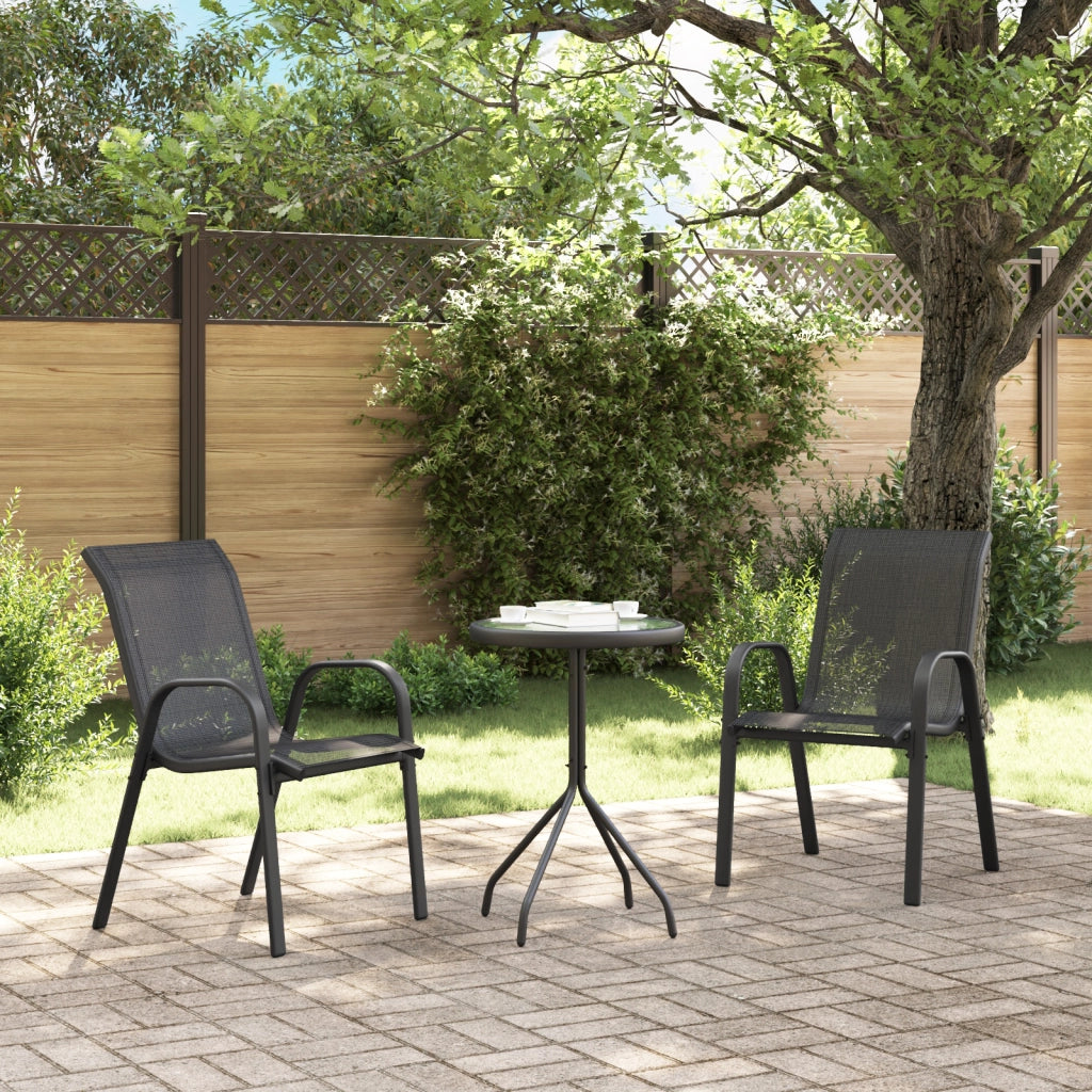 Set Bistro da Giardino 3 Pezzi Nero Textilene e Acciaio