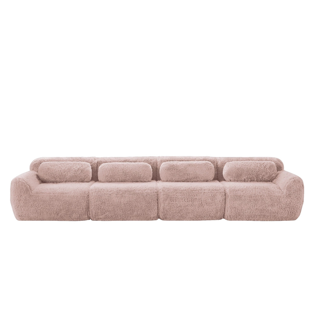 Divano 4 Posti ¨C MINIMAL ¨C Tessuto Morbido, Cuscini, Rosa