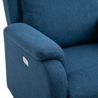 Poltrona Reclinabile con Poggiapiedi, in Tessuto Effetto Lino, Legno e Metallo, 77x91x106 cm, Blu