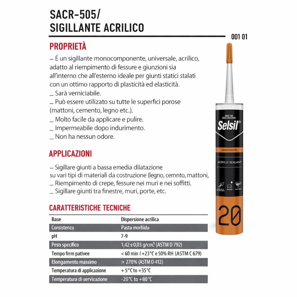 Kit 25 pezzi silicone acrilico verniciabile bianco impermeabilizzante 310 ml