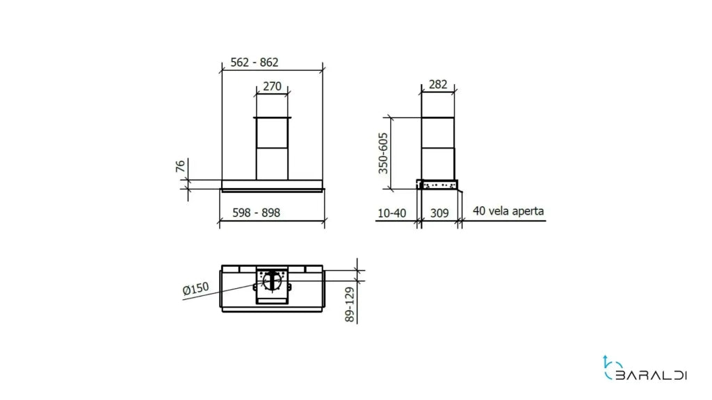 CAPPA PROFILE CITY INCASSO cm 56 - Inox -700 m3/h