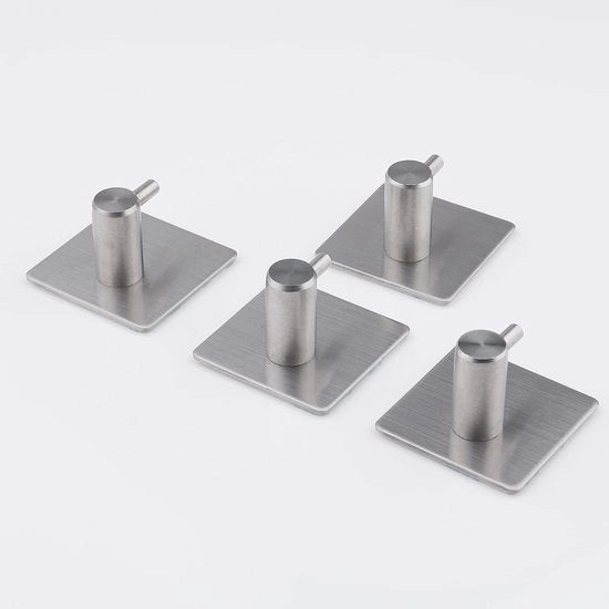 Maniglione da asciugamano 4 Pack - Autoadesivo - Acciaio Inossidabile - Resistente - Supporto per asciugamano - Applicazione per cappello e asciugamano - Argento.