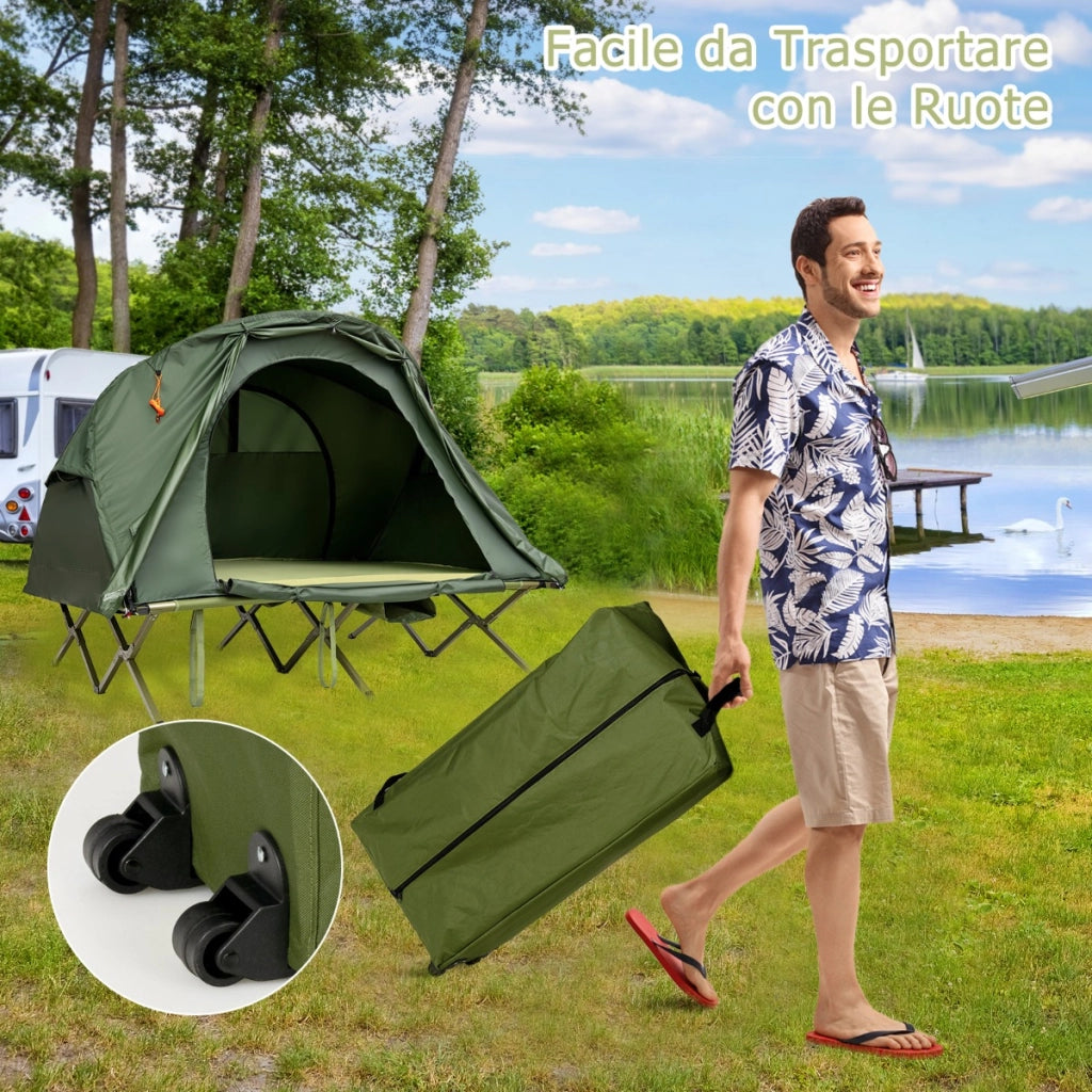 Tenda da campeggio per 2 persone con copertura esterna impermeabile, Tenda da campeggio 4 in 1 con lettino Verde-Tende