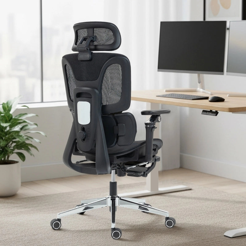 Sedia da ufficio ergonomica con poggiapiedi e braccioli 6D in plastica nera