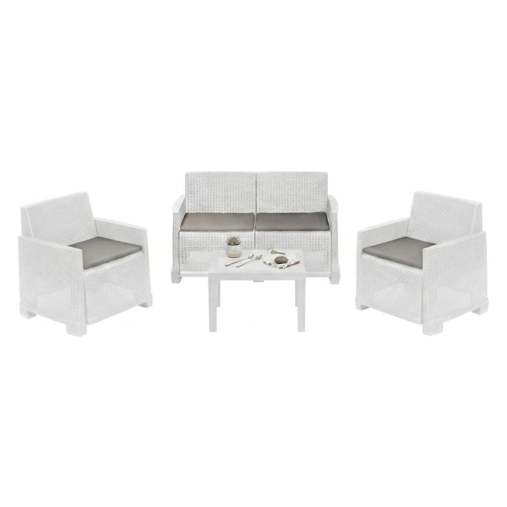 Salottino Outdoor Atrito, set Salotto da Esterno 4 Posti Made in Italy, Bianco
