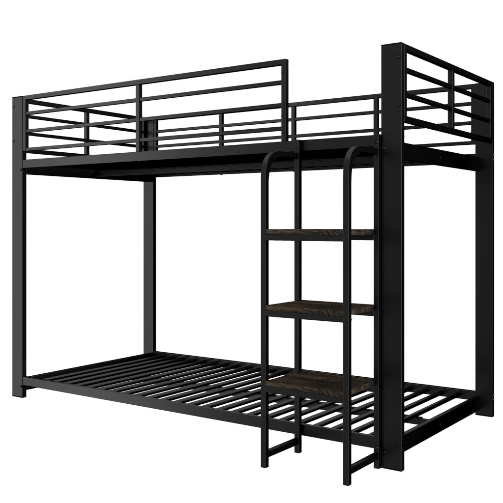 Letto a castello in metallo con scale in MDF 204x115x145 cm nero