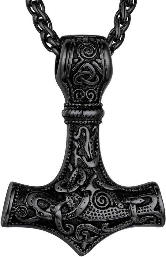 Hanger Personalizzato Odin/Mjolnir - Collana con Rune Norvegese - Talismano Amuleto - Acciaio Inossidabile - Gioielli Viking per Uomo