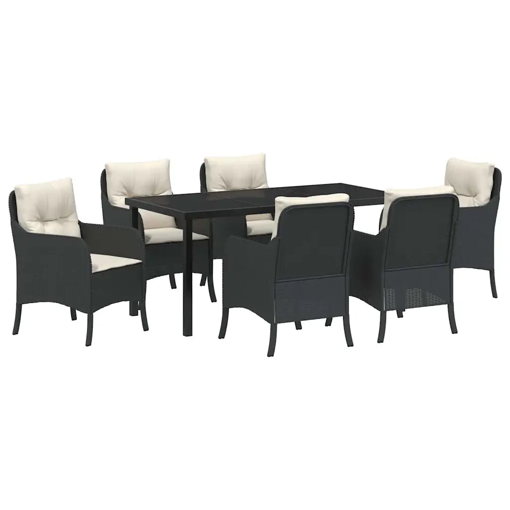 Set da Pranzo per Giardino con cuscino 7 pcs Nero polyrattan