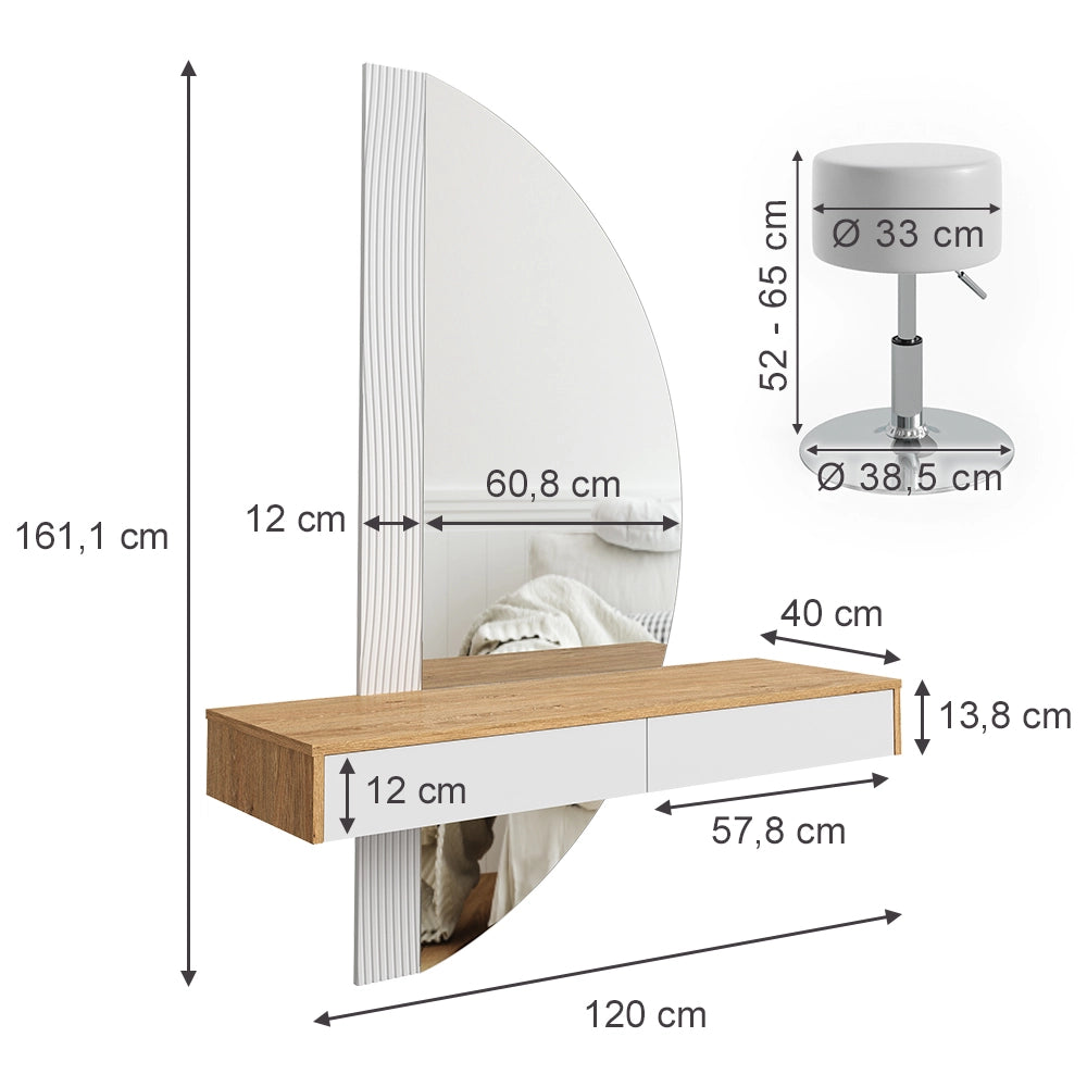 Vicco Tavolo da toeletta Bianco 120 cm con illuminazione LED e sgabello