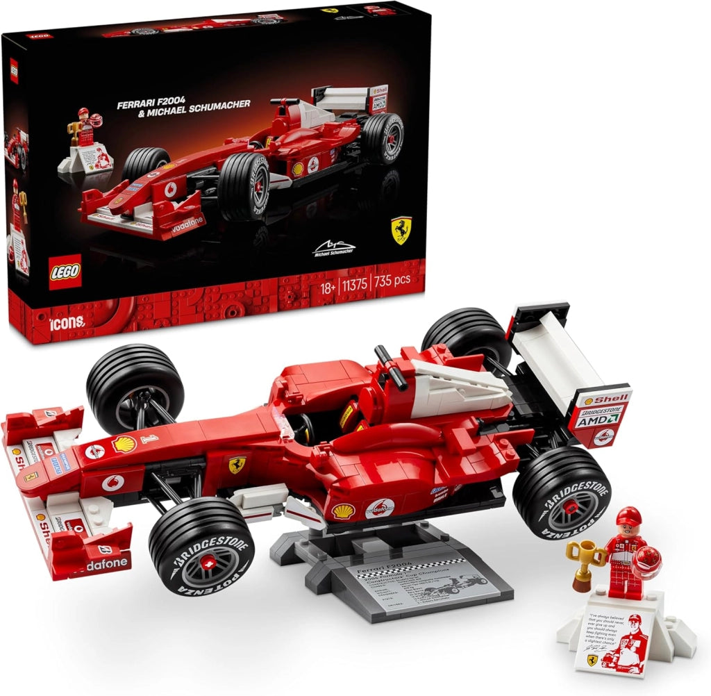 LEGO Icons Ferrari F2004 e Michael Schumacher - Modello di Auto F1 per Adulti - Set con Motore V10 e Minifigure da Colle