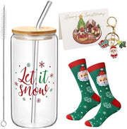 Set di bicchieri di vetro per Natale 500ml - Bicchiere con coperchio - Bicchiere da cocktail con stecco - Set di bicchieri di vetro per Natale - Decorazione per feste - Vetro borosilicato