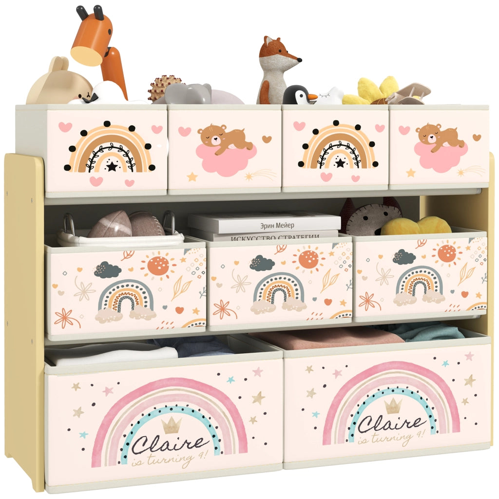 Scaffale bambini 3 ripiani con 9 cassetti tessuto ¨C Xylo ¨C giallo 93x30x70cm
