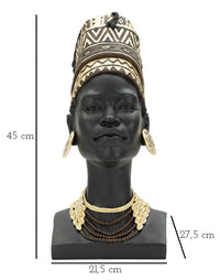 Statua Donna Masai con Turbante 21,5x45x27,5 cm in Poliresina Nero/Oro