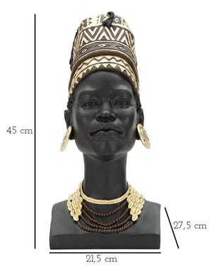 Statua Donna Masai con Turbante 21,5x45x27,5 cm in Poliresina Nero/Oro