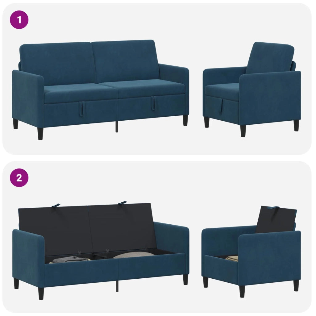 Set di Divani con Storage 2 pz Blu Poliestere 3429227