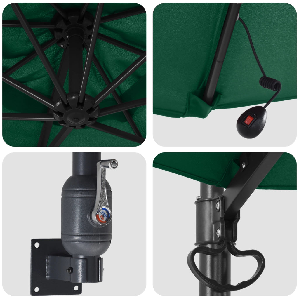 Ombrellone da Giardino Montato a Muro con LED Verde 248 cm