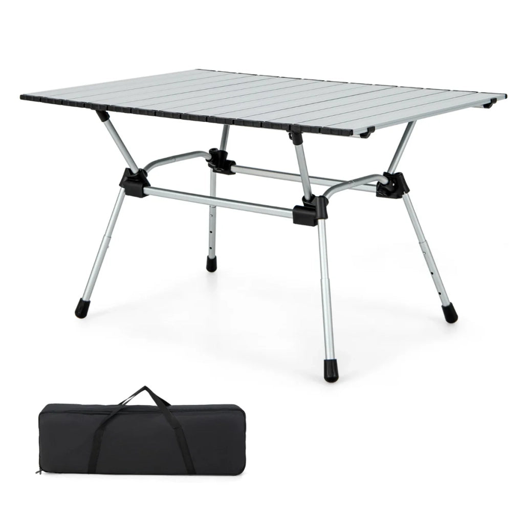 Tavolo da campeggio pieghevole per 4-6 persone 90 x 60,5 cm leggero regolabile 4 livelli design moderno alluminio argento 20_0013909