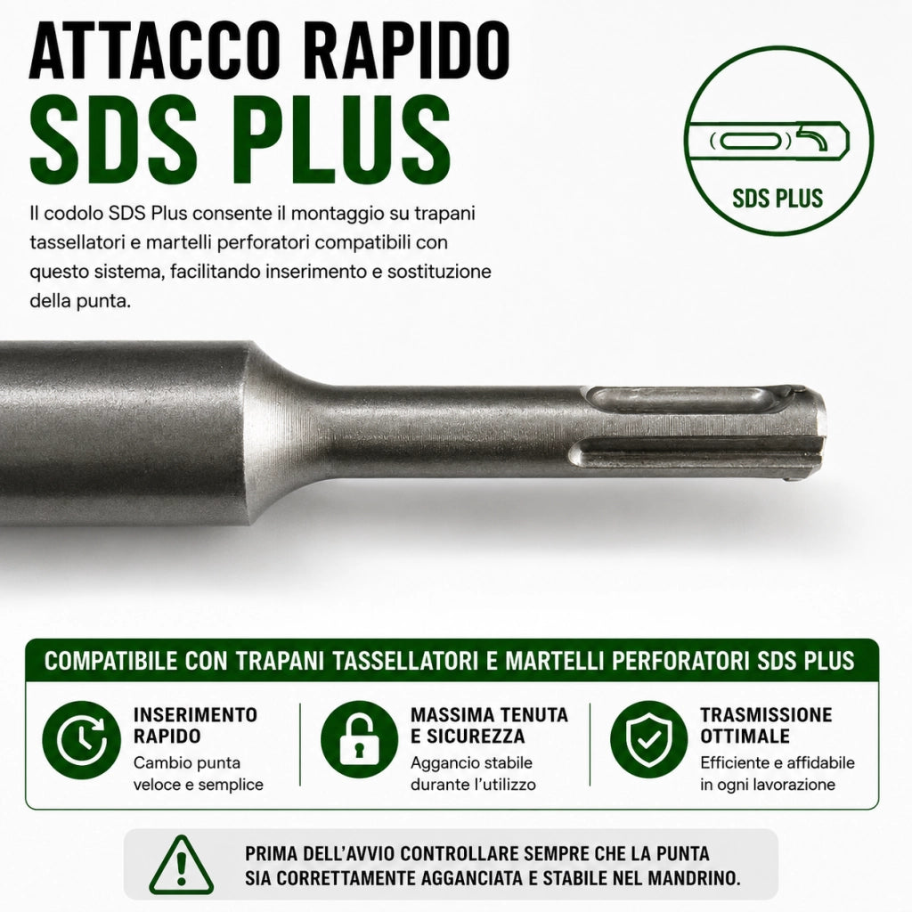5 Punte SDS Plus 600 mm 10 12 16 20 24 mm per Cemento e Pietra