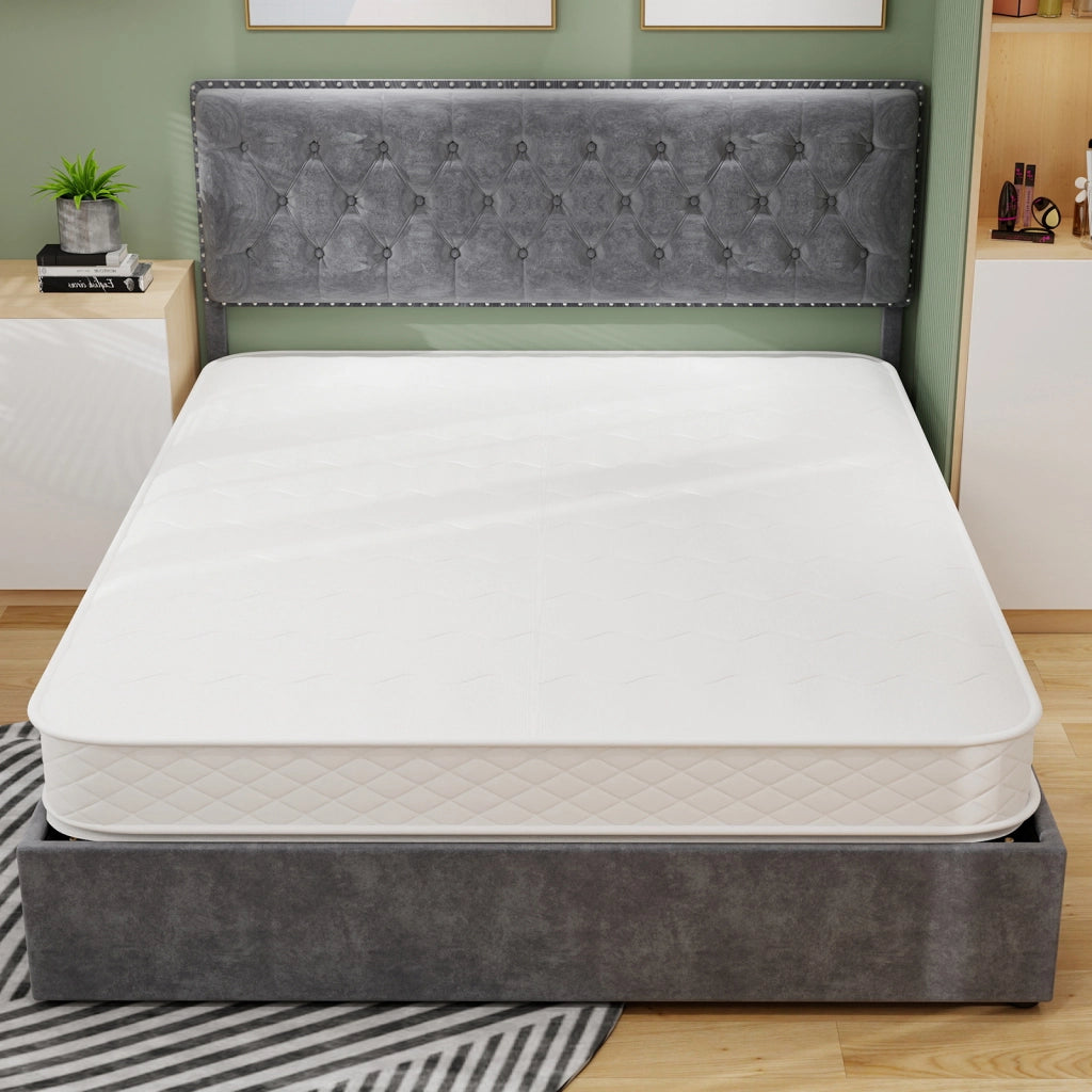 Materasso con molle insacchettate indipendenti e memory foam traspirante in tessuto tecnico bianco