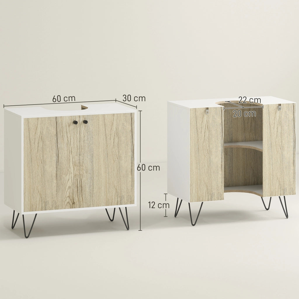 Mobiletto Sottolavabo ¨C Zephmum ¨C 60x30x60 cm Bianco Rovere