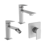 Set miscelatori: lavabo, bidet senza scarico ed incasso doccia monocomando nickel spazzolato | Rita