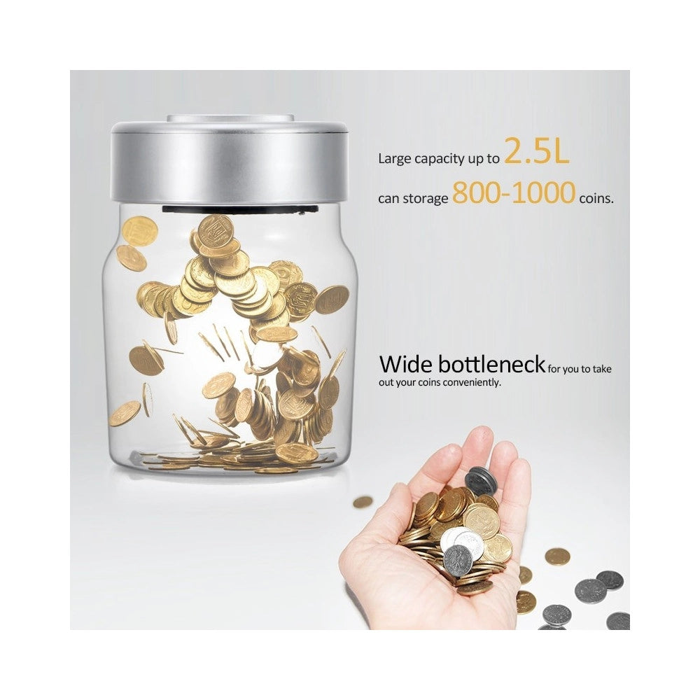 Trade Shop - Salvadanaio Con Contamonete Automatico Forma Barattolo Display Lcd Money Box Lcd -