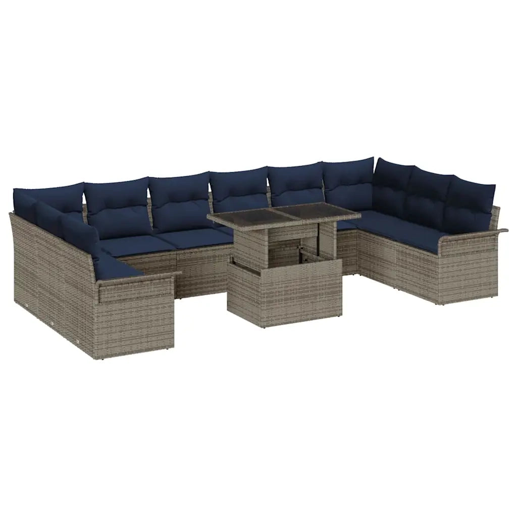 Set Divano da Giardino con cuscino 11 pcs Grigio Poly Rattan