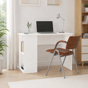 Modern White Computer Desk With Double Storage Shelves, Engineered Wood Writing Table For Home Office Study, 100x55x75 Cm