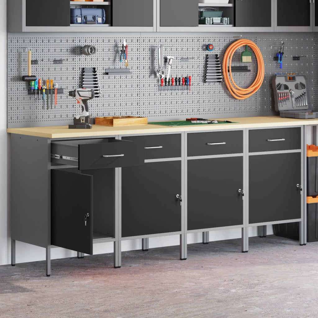Armadio da lavoro  4 pcs Nero e Grigio in legno ingegnerizzato e acciaio