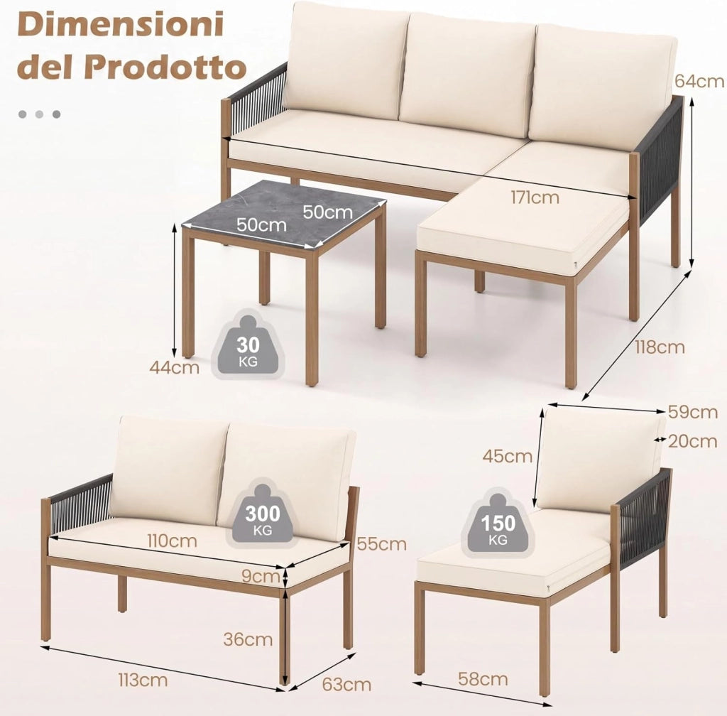Set di Mobili da Giardino 3 Pezzi, Salotto da Esterno con 2 Divani Componibili a forma di L e Tavolino da Caffè, Set da Conversazione da Esterno con Cuscini Sfoderabili, per Patio e Terrazzo