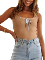 Tank top donna estiva senza maniche aderente fit casual con collo quadrato a righe