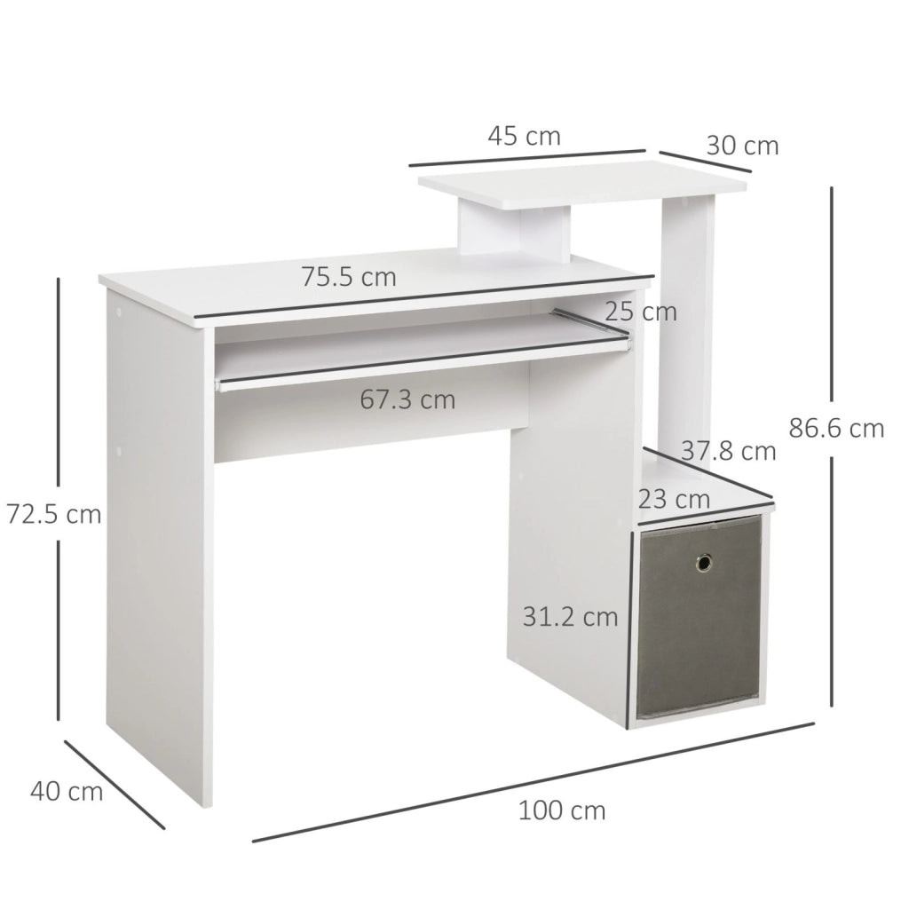EasyComfort Scrivania Moderna per PC con Mensola Porta Tastiera, Ripiano e Cassetto in Tessuto, in Legno, 100x40x86.6cm, Bianco